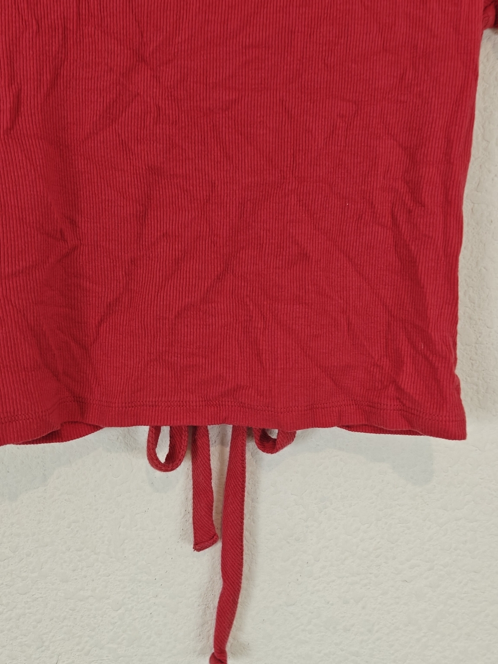 AllSaints Rinna Ruched V-Neck Crop Tee Red Drawstring Top M - Picture 10 of 11